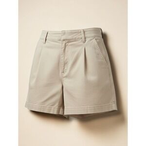 Easel Los Angeles Womens Cream Pleated Cotton Twill High Waisted Shorts EB40936